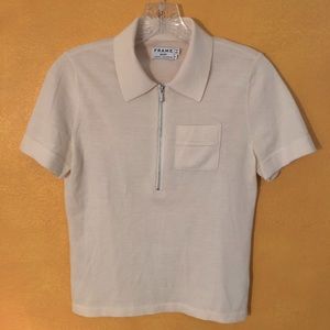 Frame — half-zip short sleeve polo shirt — off white / cream — XS